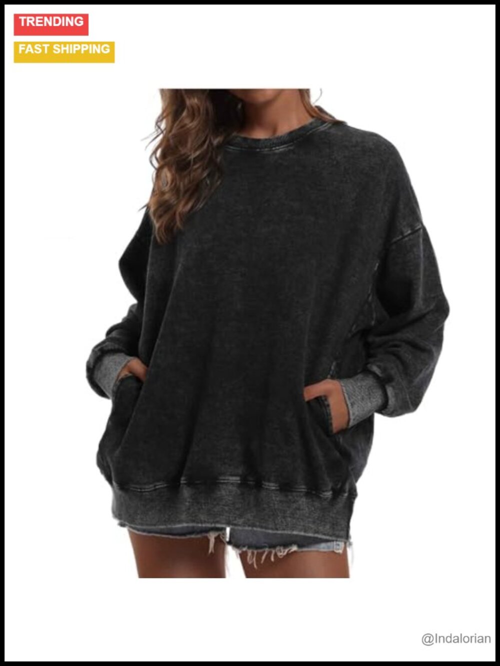 Vintage Acid Wash Cotton Blend Oversized Hoodie with Pocket Pullover - Classic